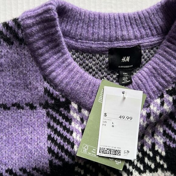 H&M Purple and Black Plaid Sweater - Picture 6 of 16